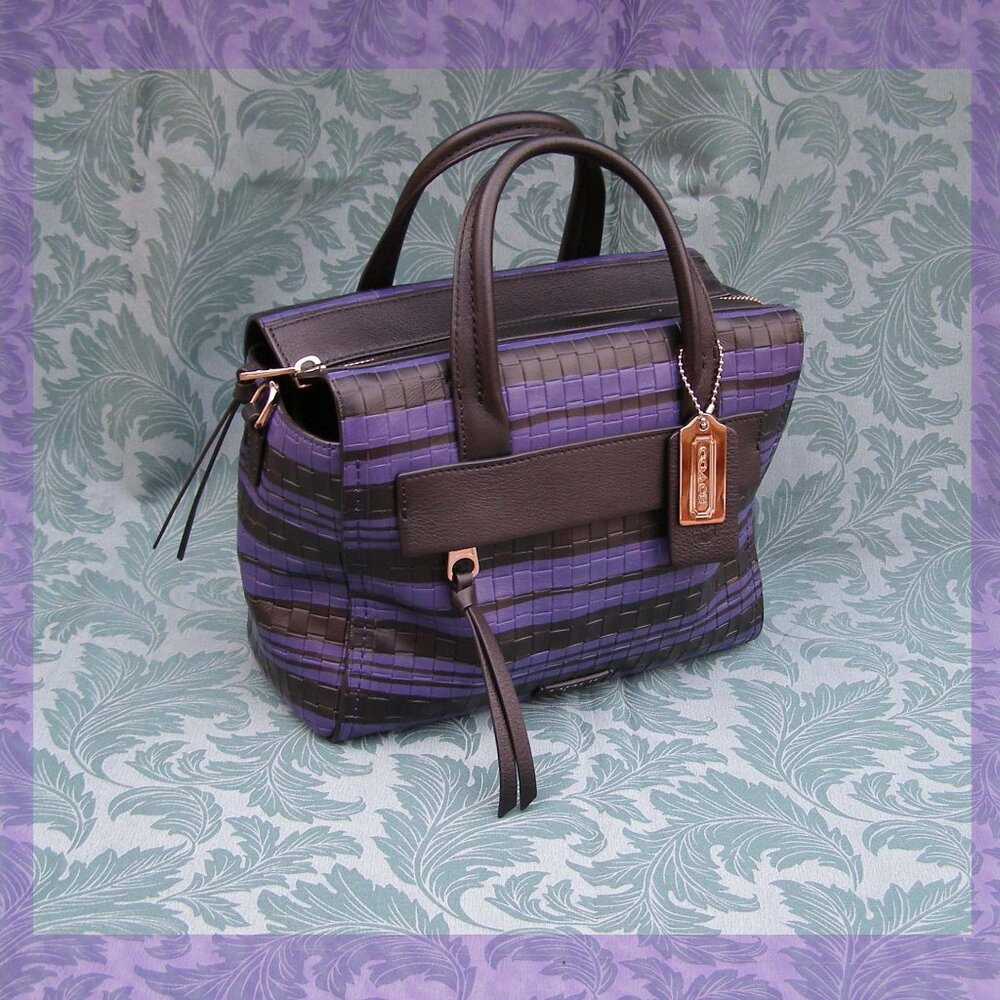 NEW Coach Bleeker Woven Leather Mini Riley Carryall in Blue Indigo/Black